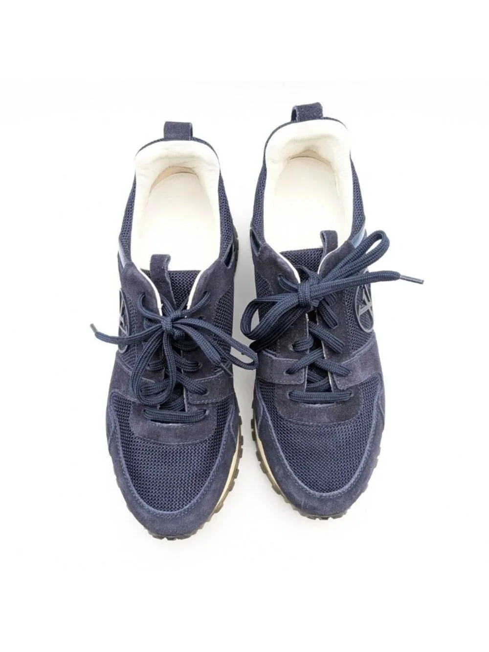 Louis Vuitton Run Away Line Navy Suede Mesh LV Logo Sneakers in Heels